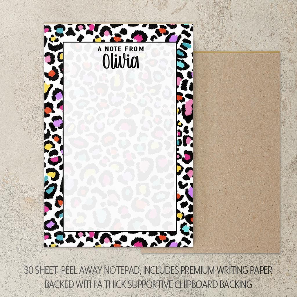 Personalized Stationery Set - Kids Letter Writing Paper & Rainbow Cheetah Notebook