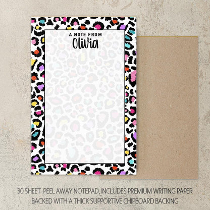 Personalized Stationery Set - Kids Letter Writing Paper & Rainbow Cheetah Notebook