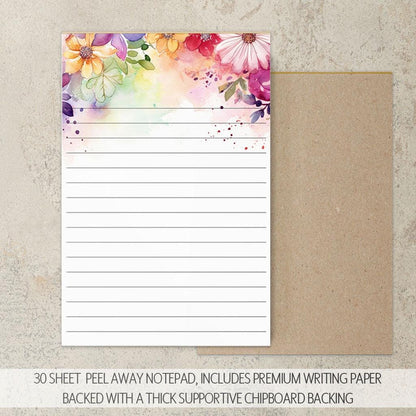 Personalized Stationery Set – Rainbow Wildflowers Letter Writing Gift Set with Pen & Notepad