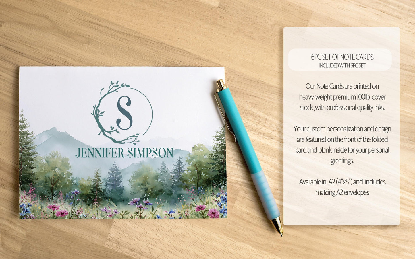 Personalized Stationery Set – Floral Notebook & Envelope Notecard Writing Gift