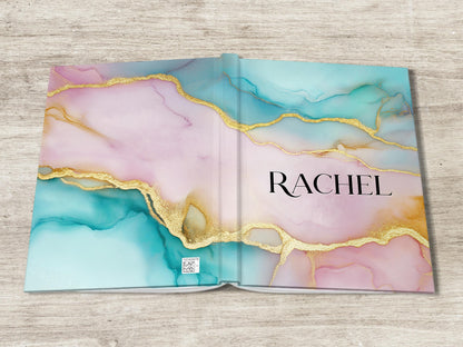Custom Hardcover Journal - Personalized Notebook, Marbled Ink, Gift for Her