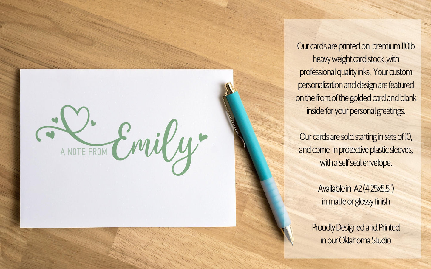 Personalized Note Cards - Custom Stationery Set with Heart Folded Thank You Cards & Envelopes
