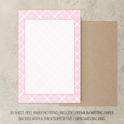 Personalized Stationery Set - Kids Letter Writing Kit with Pink Bow Notebook & Envelopes