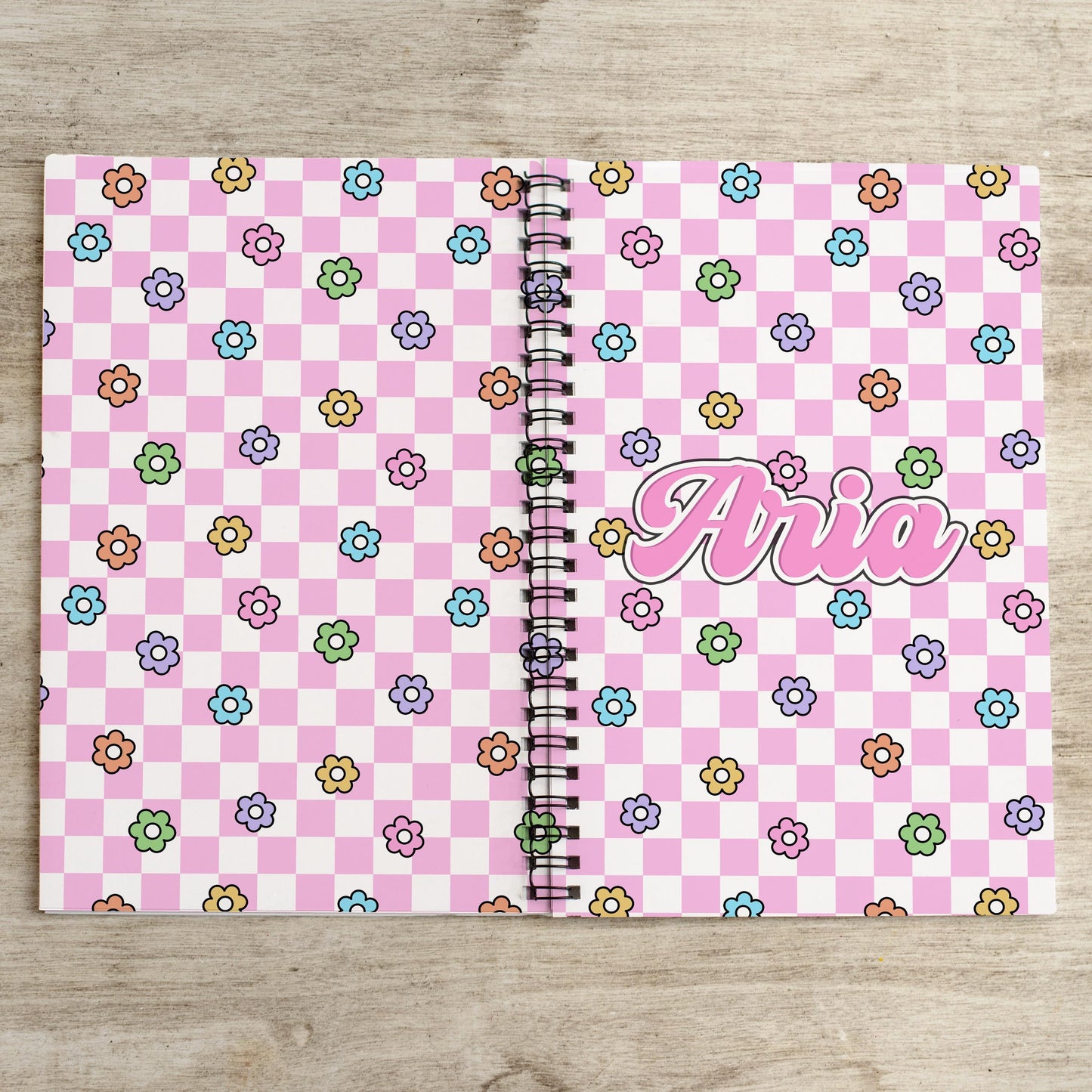 Custom Spiral Notebook - Personalized Journal With Checkered Groovy Design, 100 Pages