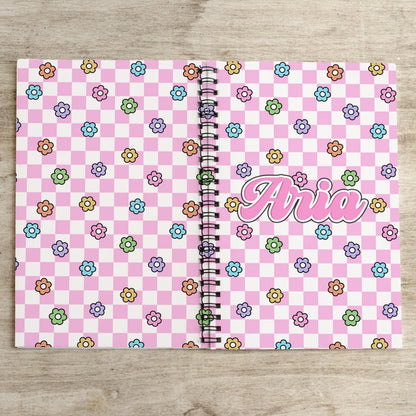 Custom Spiral Notebook - Personalized Journal With Checkered Groovy Design, 100 Pages
