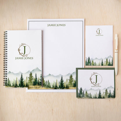 Personalized Stationery Set - Mountain Forest Stationery Gift Box with Notebook & Envelopes