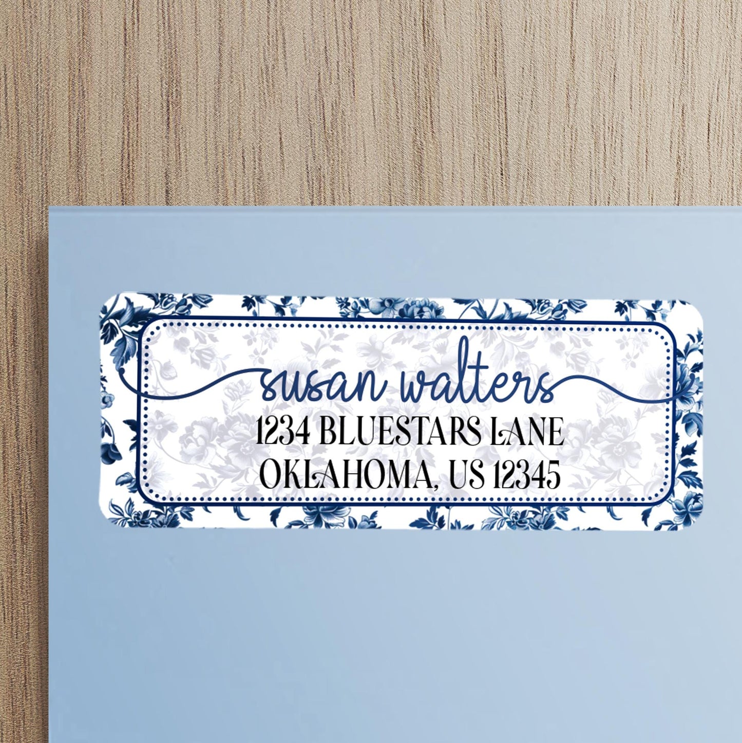 Personalized Address Labels - Blue Floral Return Address Stickers | Water Resistant, Smudge Proof