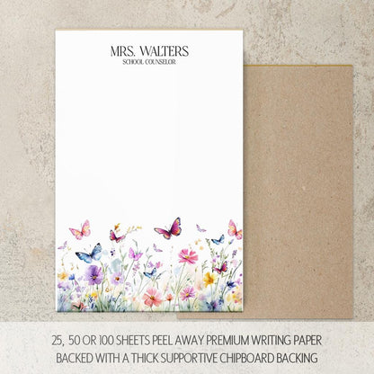 Personalized Butterfly Notepad - Custom Name Notepads | Floral Garden Stationery Gift