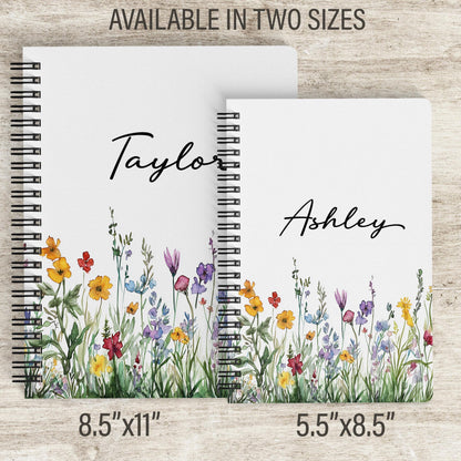 Personalized Spiral Notebook - Custom Wildflower Journal with Name | Teacher Gift
