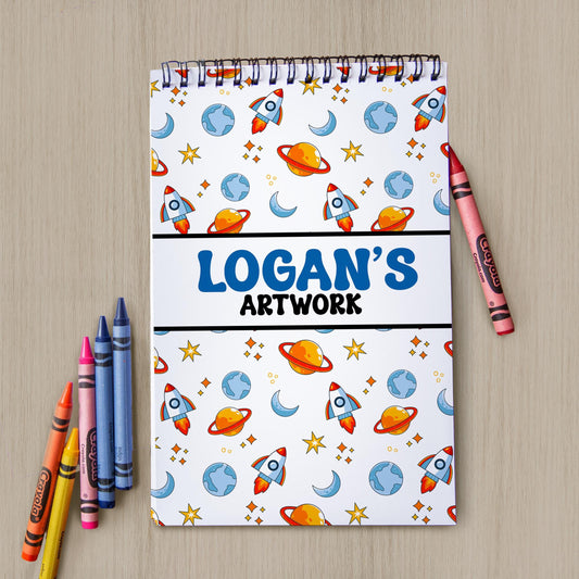 Personalized Kids Sketchbook – Custom Drawing Pad with Heavyweight Paper | Rocket Space Design