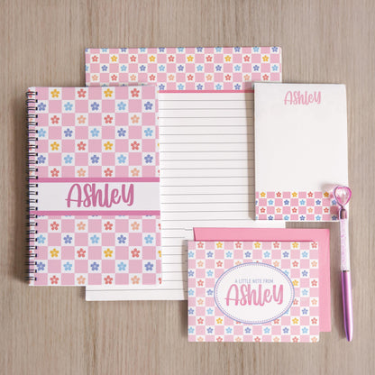 Personalized Stationery Set - Kids Letter Writing Kit with Groovy Flower Notebook & Colorful Pen