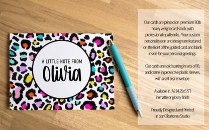 Personalized Note Cards – Rainbow Cheetah Animal Print Folded Stationery Set