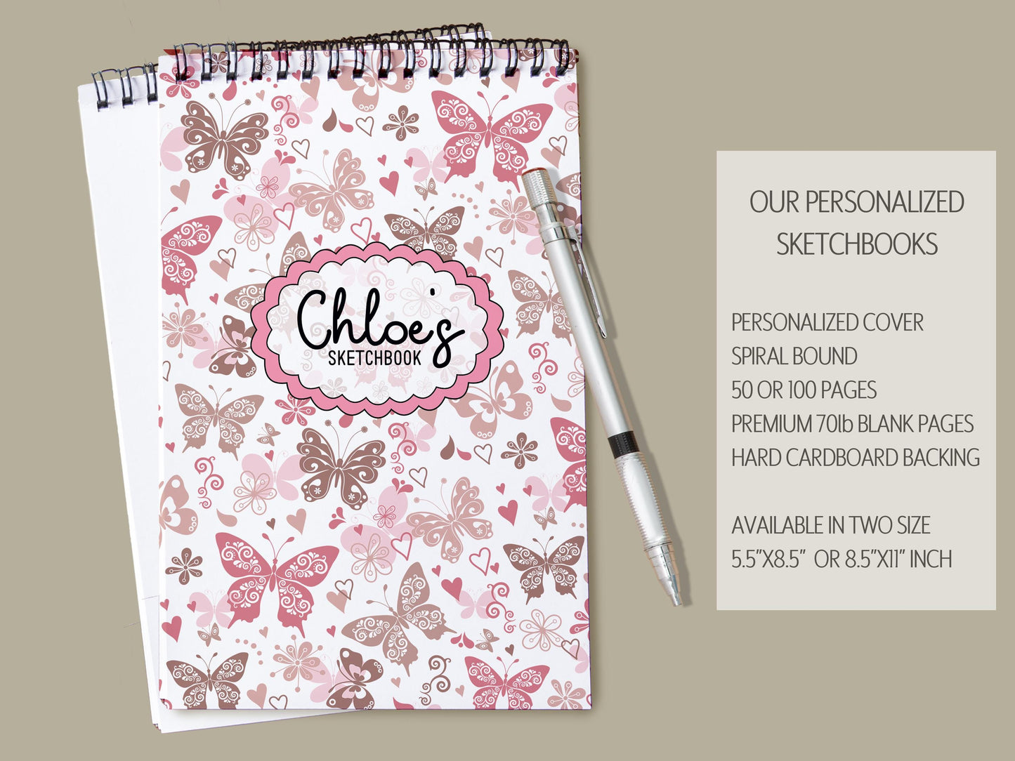 Personalized Kids Sketchbook - Custom Drawing Pad With Name | Butterfly Art Pad