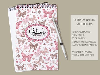 Personalized Kids Sketchbook - Custom Drawing Pad With Name | Butterfly Art Pad