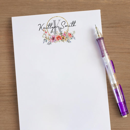 Personalized Notepad - Custom Name Notepad With Wildflower Garden Notes | Pretty Stationery Pad