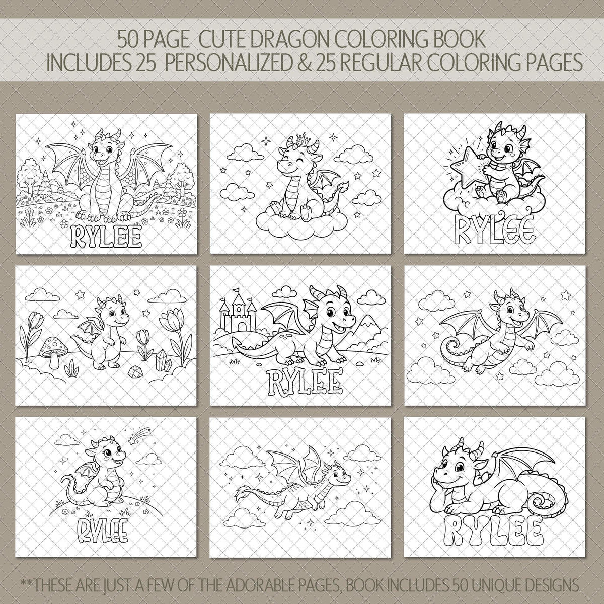personalized dragon coloring book, Girls Custom 50Pg Spiral Gifts
