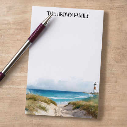 Personalized Notepad - Custom Nautical Notepads With Beach Lighthouse Design