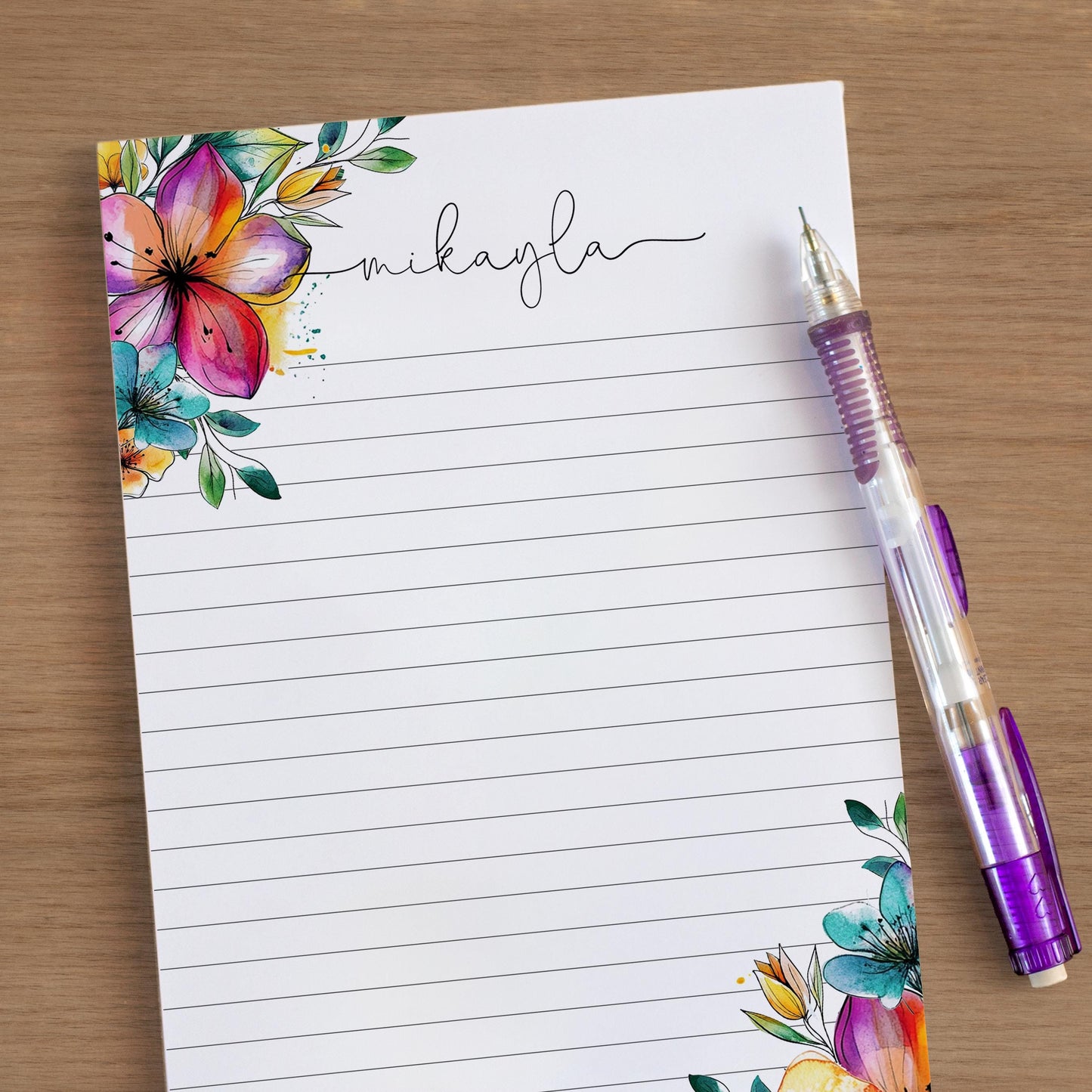Personalized Flower Notepad – Custom Name Notepads with Floral Garden Stationery