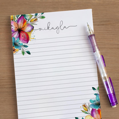 Personalized Flower Notepad – Custom Name Notepads with Floral Garden Stationery