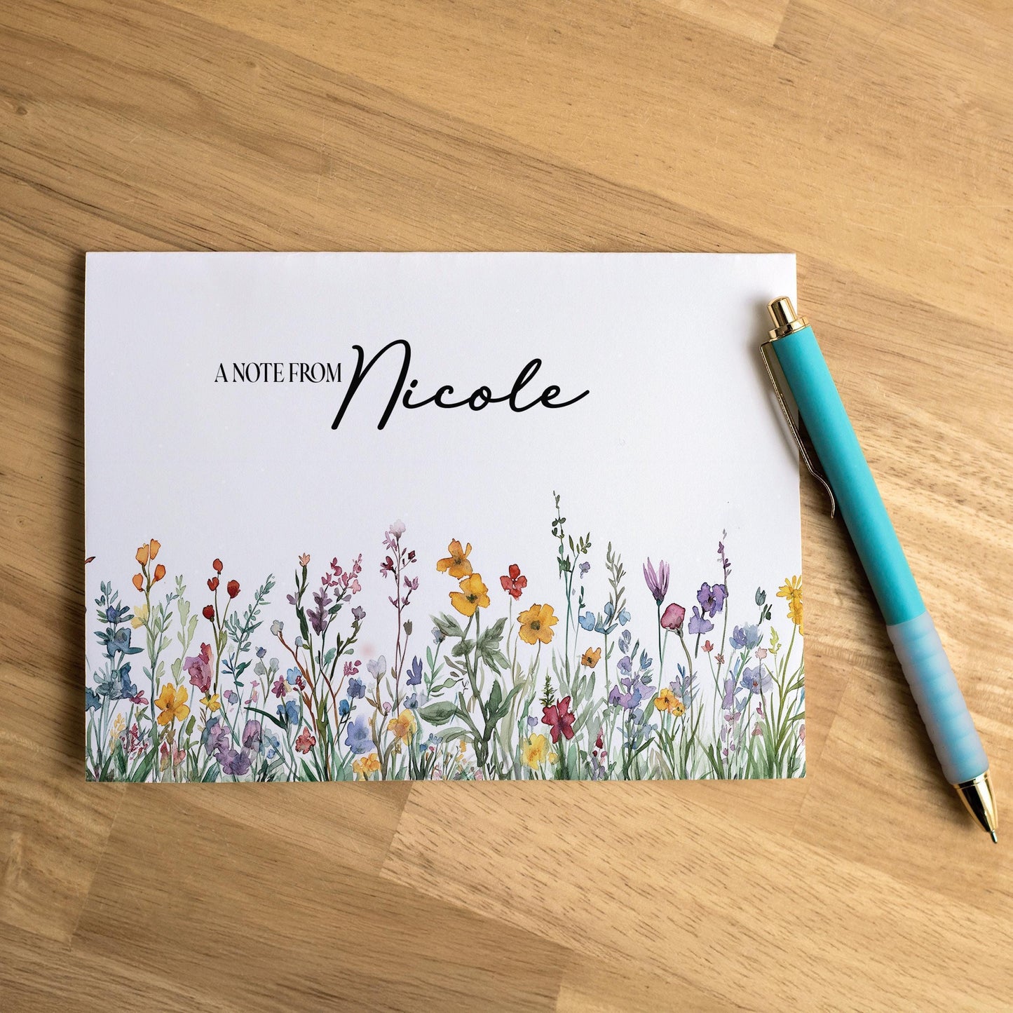 Personalized Note Cards - Wildflower Note Cards Set with Custom Name & Matching Envelope Colors