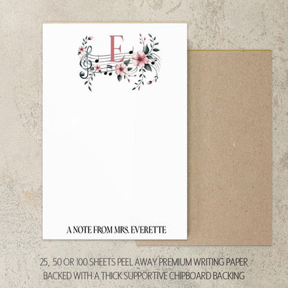 Personalized Music Notepad | Custom Music Stationery for Piano Teacher Gifts