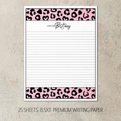 Personalized Stationery Set – Pink Cheetah Leopard Letter Writing Gift Set with Notebook & Pen