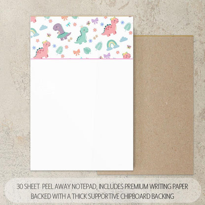 Kids Dino Stationery Set - Personalized Dinosaur Writing Paper & Notepad with Stickers