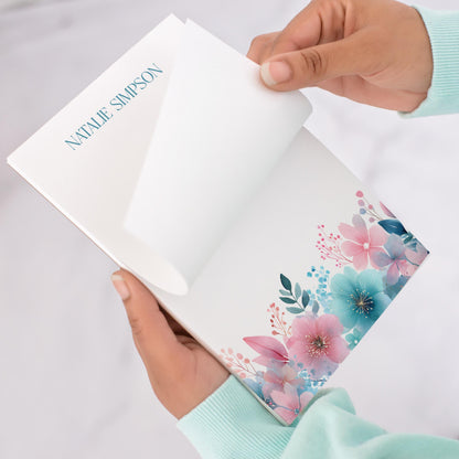 Personalized Flower Notepad – Custom Name Notepads with Pink Blue Flowers, Floral Note Pad