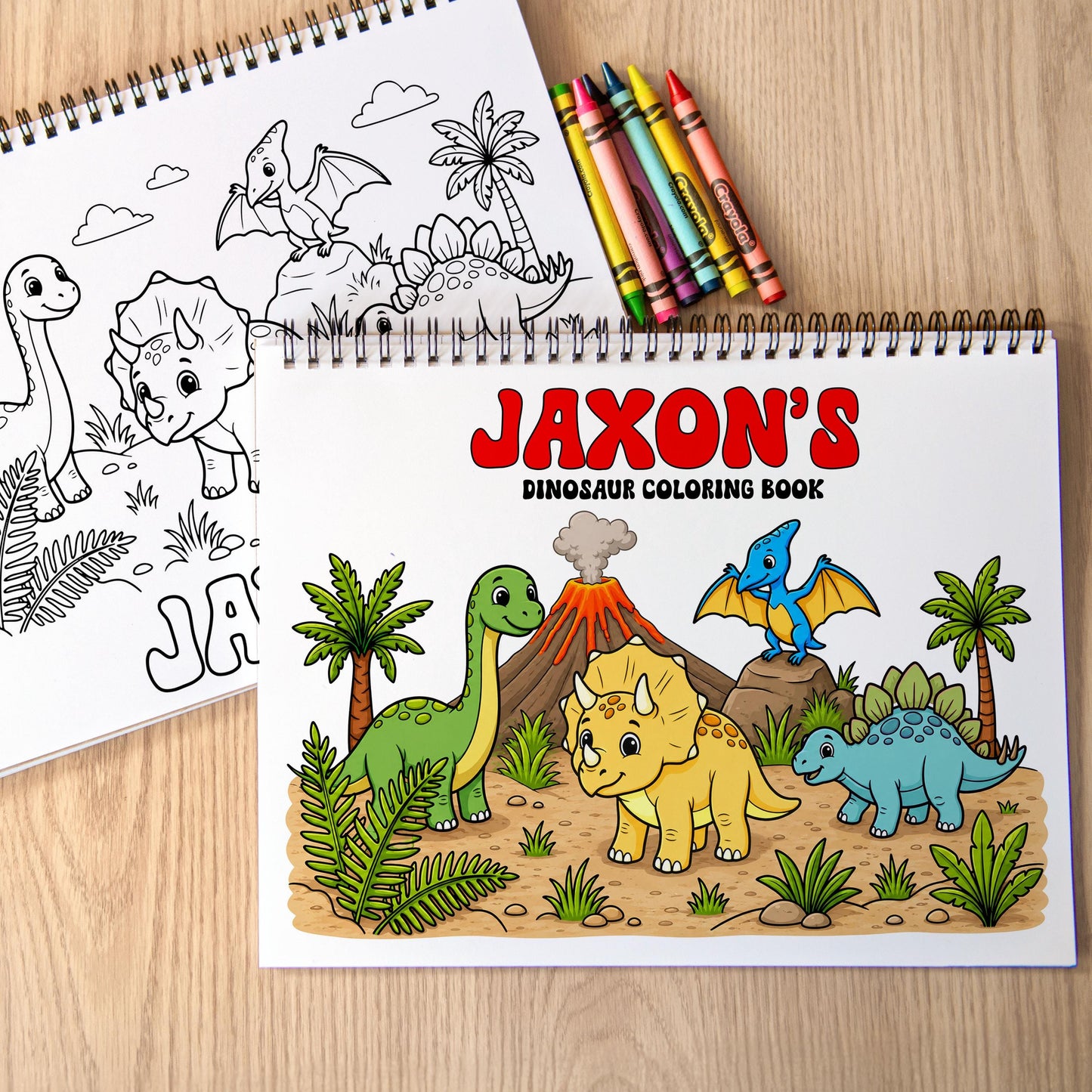 Personalized Dinosaur Coloring Book, Spiral, 50 Pages, Kid 11x8.5