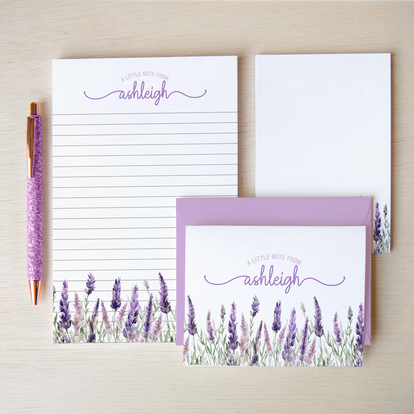 Personalized Stationery Set – Lavender Wildflowers Design | Premium Letter Paper & Envelopes