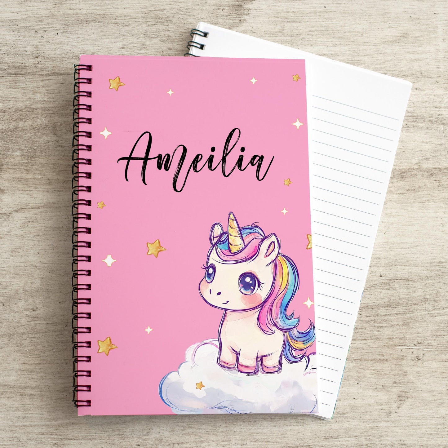 Custom Unicorn Notebook - Personalized Pink Kids Journal With Lined Pages