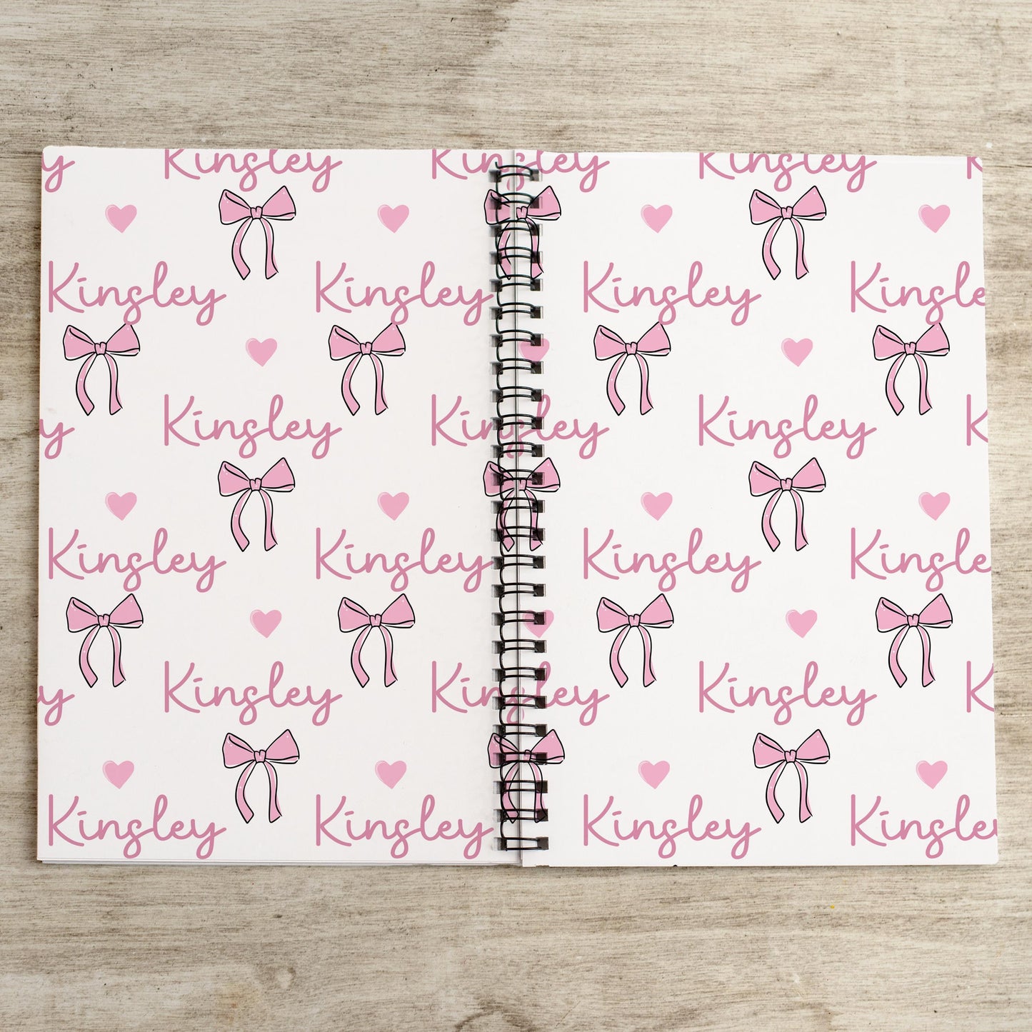 Girls Custom Notebook - Personalized Journal With Pink Coquette Bows, Spiral Bound