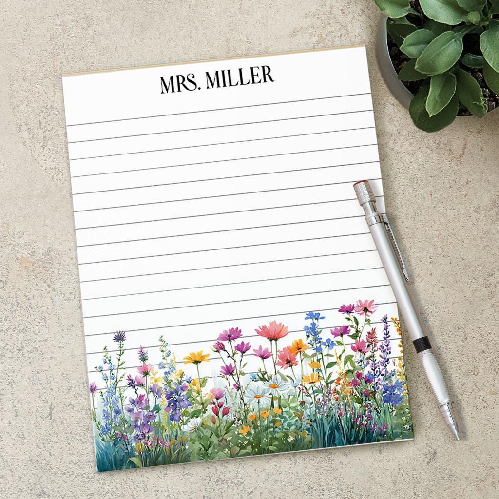 Personalized Flower Notepad – Custom Name Notepads | Floral Garden Notes & Thank You Notes