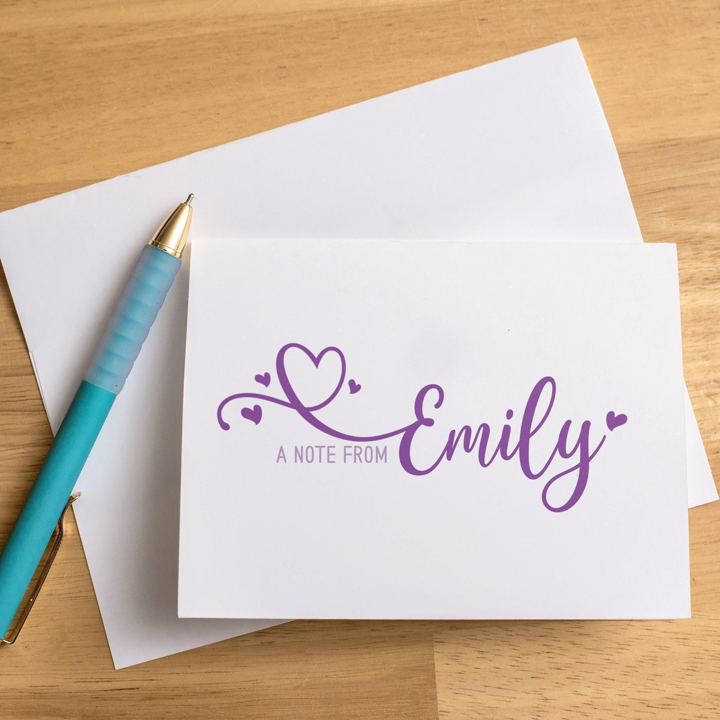 Personalized Note Cards - Custom Stationery Set with Heart Folded Thank You Cards & Envelopes
