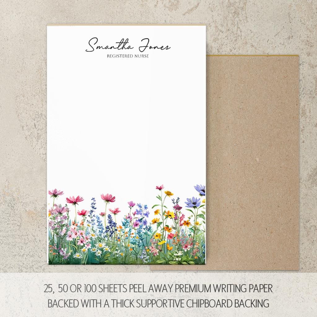 Personalized Flower Notepad – Custom Name Notepads with Floral Garden Design