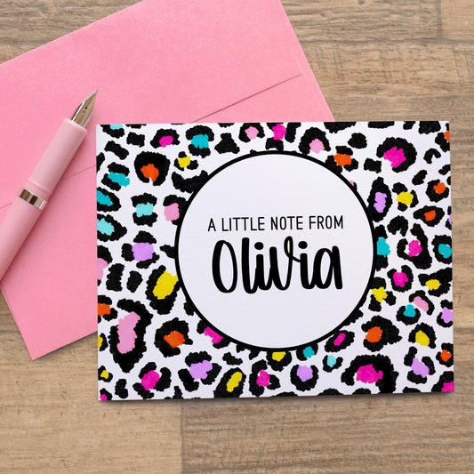 Personalized Note Cards – Rainbow Cheetah Animal Print Folded Stationery Set