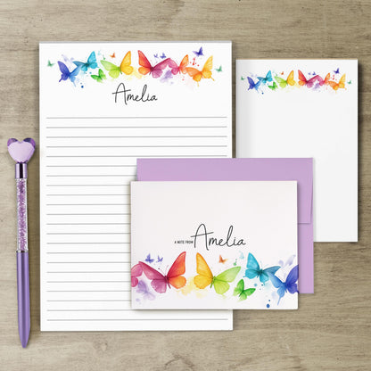 Personalized Stationery Set - Rainbow Butterfly Letter Writing Sets with Premium Paper & Self-Seal Envelopes