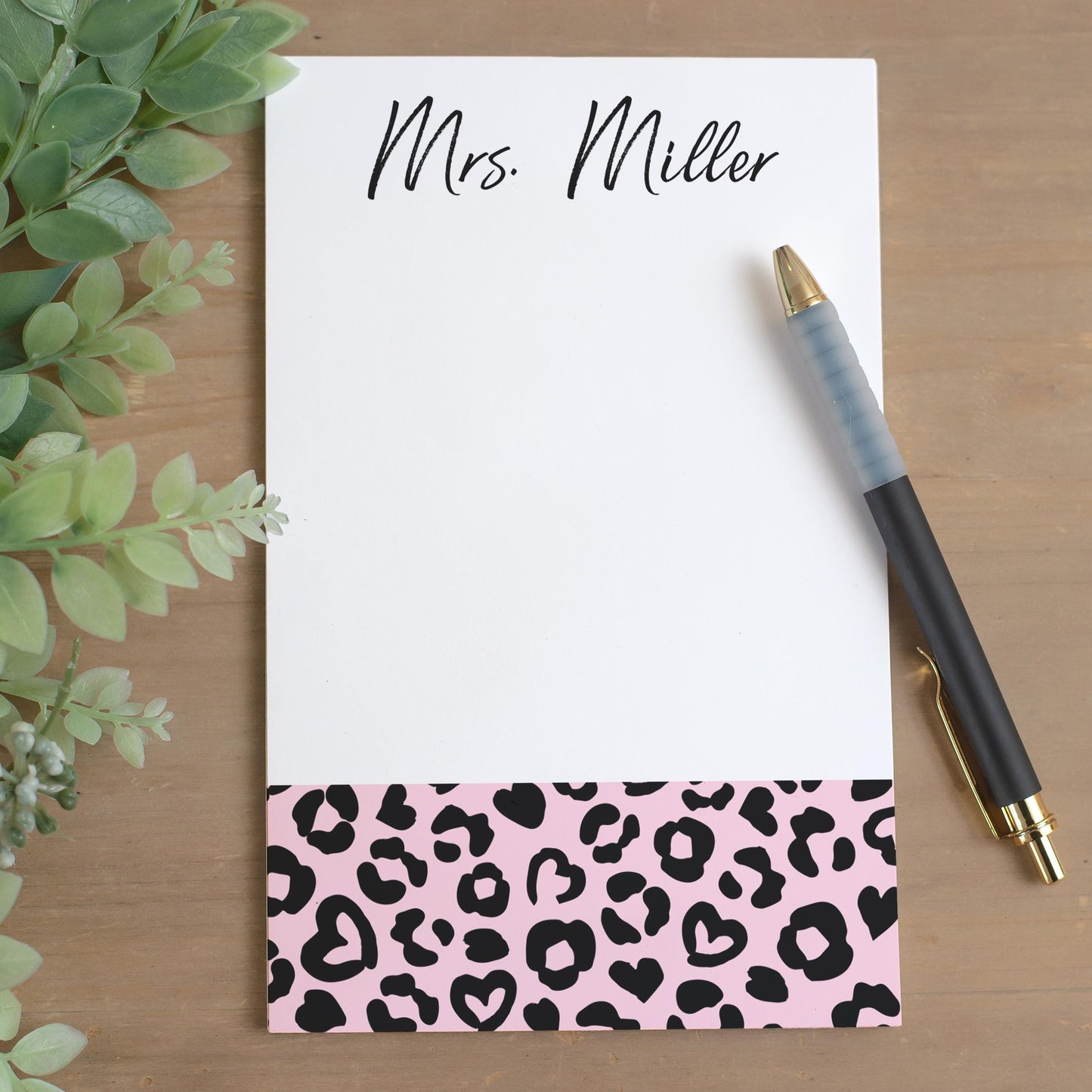 Personalized Leopard Notepad - Custom Pink Notepad with Hard Backing, Easy Tear Away Pages
