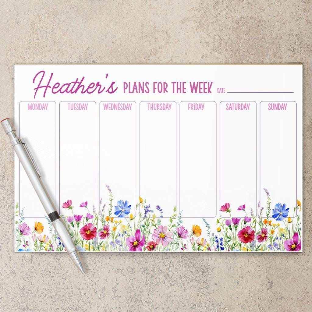 Weekly Planner Notepad - Personalized Floral Weekly Planner with Custom Name & To Do List