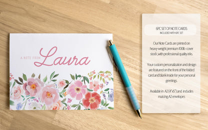 Personalized Stationery Set - Custom Letter Writing Sets with Floral Notepads & Pink Flower Notebook