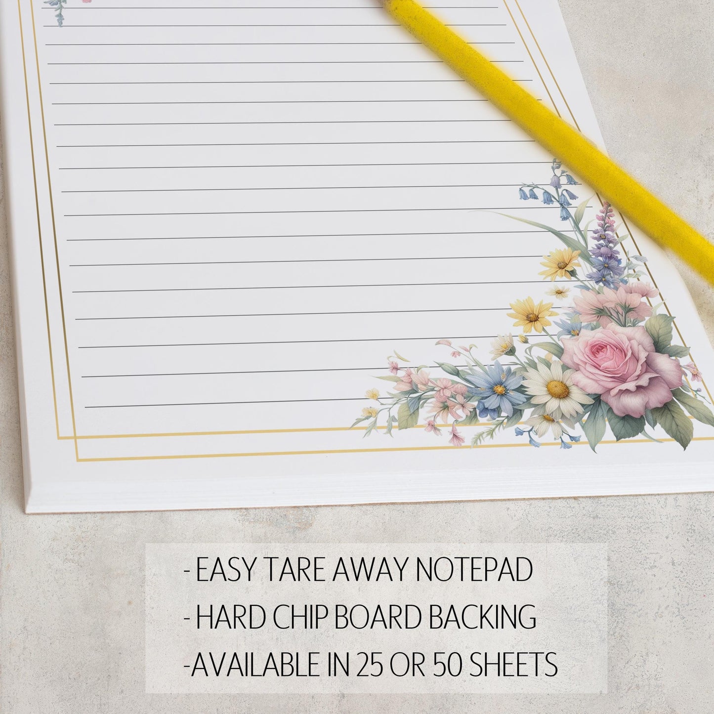 Personalized Notepad – Custom Name Notepad with Floral Design, Lined Sheets & Peel Away Pages