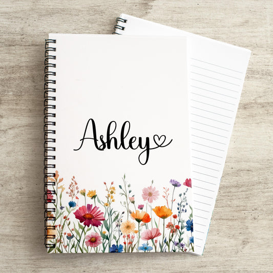 Personalized Girls Notebook - Custom Kids Notebooks | Wildflower Name Spiral Bound Journal