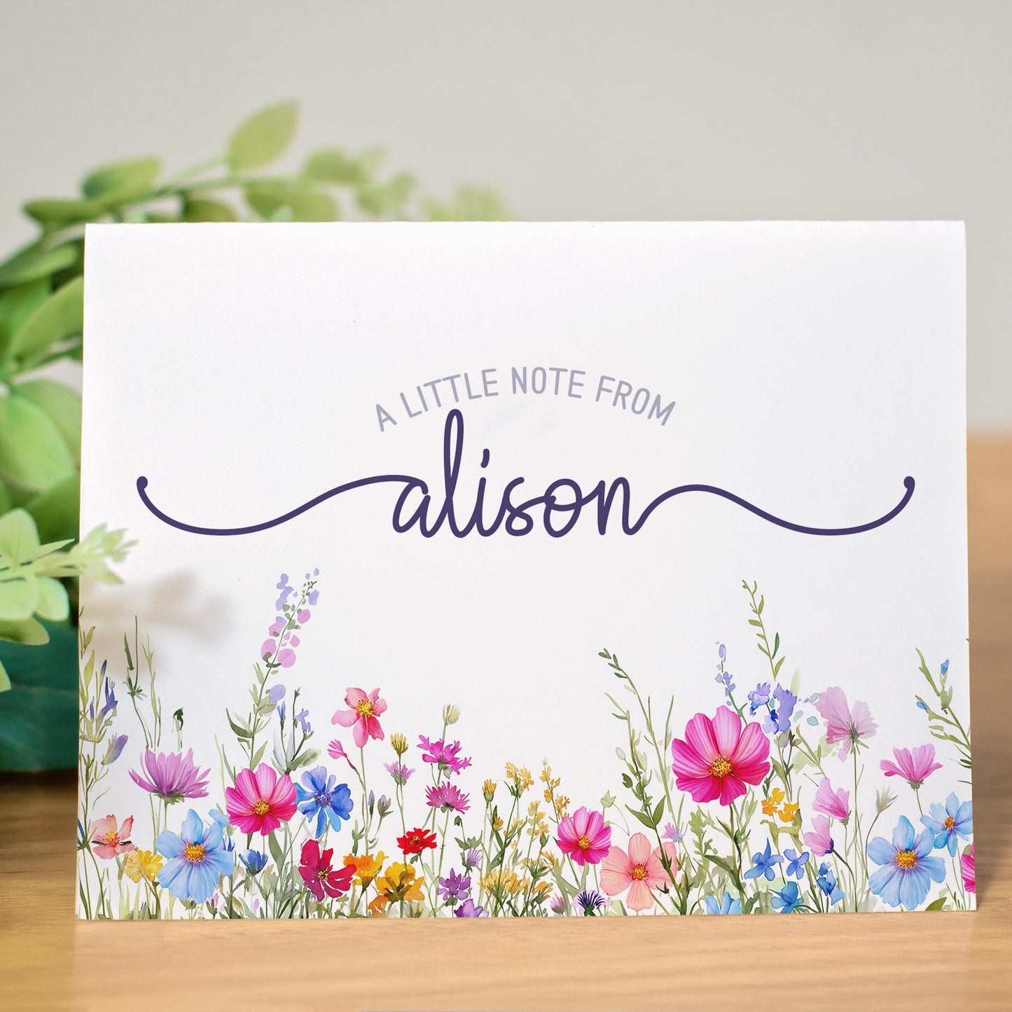Personalized Note Cards – Wildflower Stationery Set of 10 Cards with Custom Envelope Colors