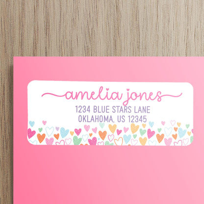 Personalized Address Labels | Back To School Rainbow Heart Custom Return Address Sticker Sheets