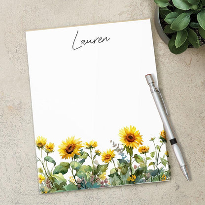 Personalized Sunflower Notepad - Custom Name Notepads | Floral Garden Note Pad Gift