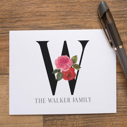 Personalized Monogram Note Cards - Custom Rose Notecards with Envelopes | Folded Thank You Cards Gift Set