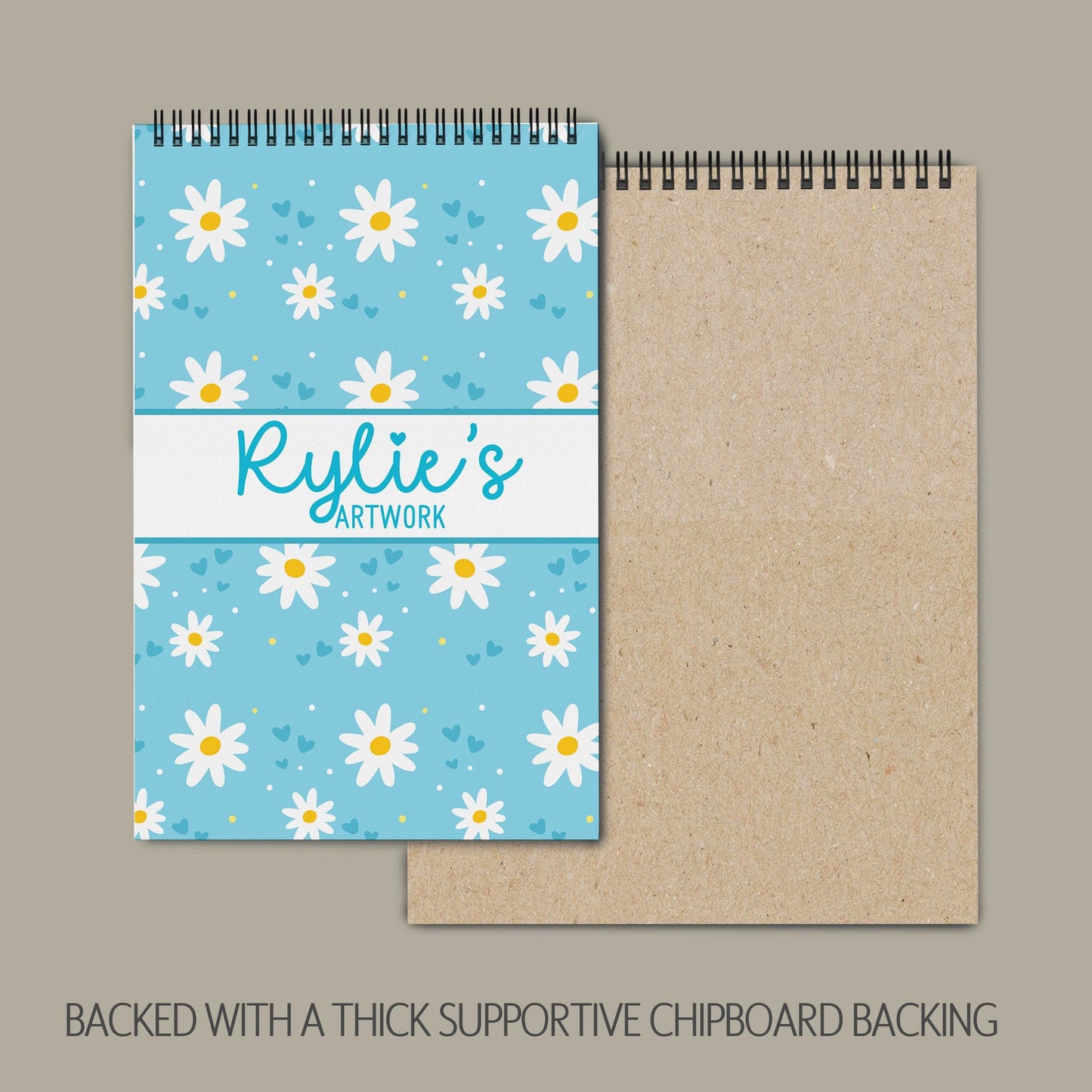 Girls Personalized Sketchbook - Custom Art Book with Blue Daisy Cover | Kids Drawing Pad