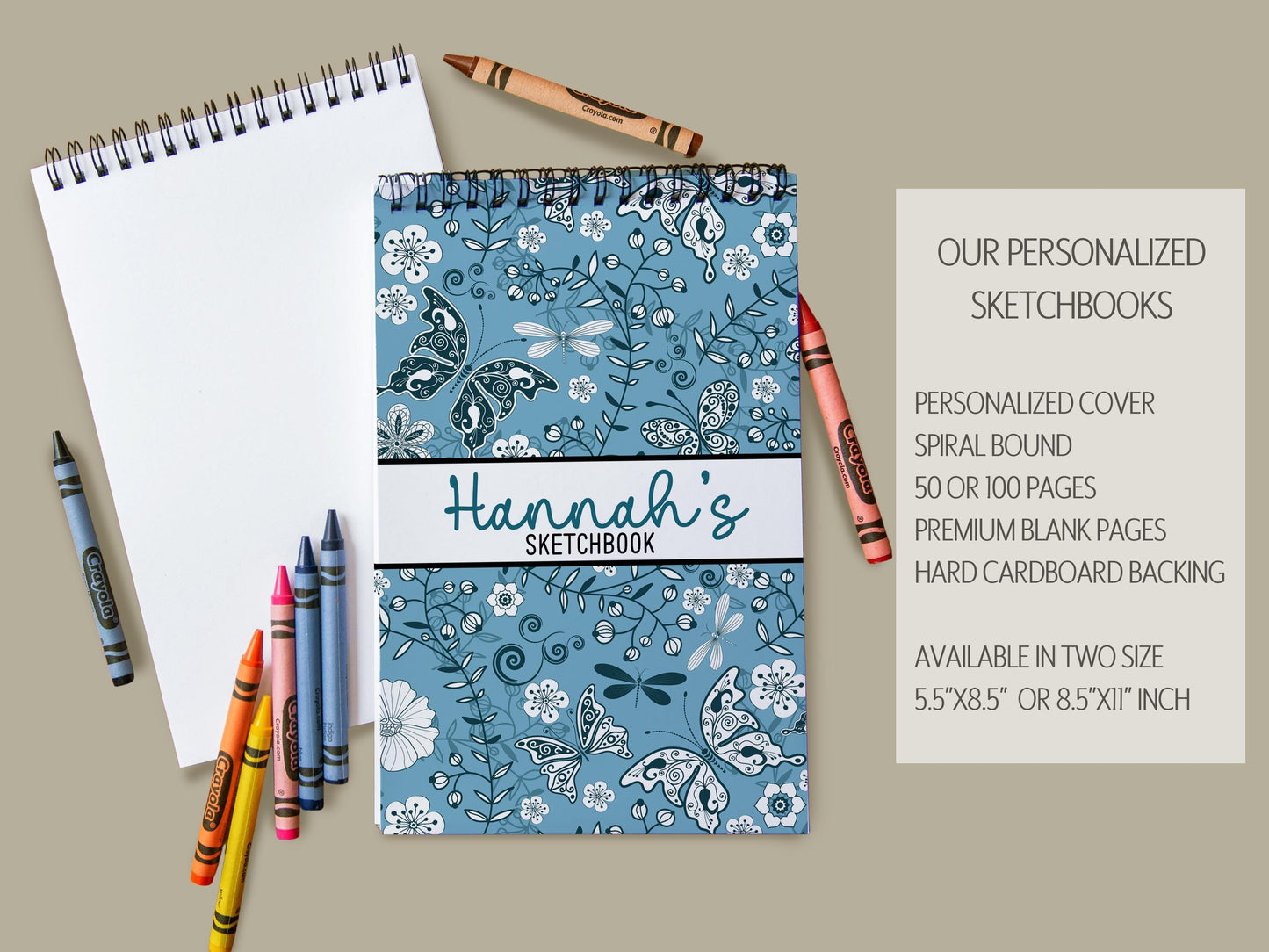 Personalized Kids Sketchbook - Custom Drawing Pad with Butterfly Art Pad & Name