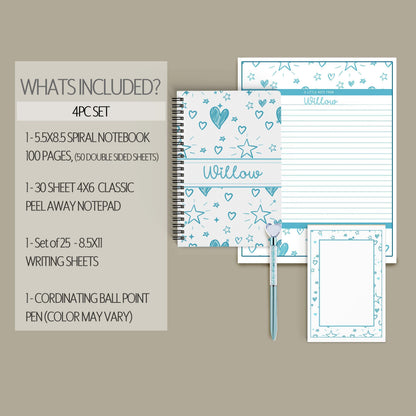 Personalized Stationery Set - Girls Letter Writing Paper & Teen Tween Notebook Gift