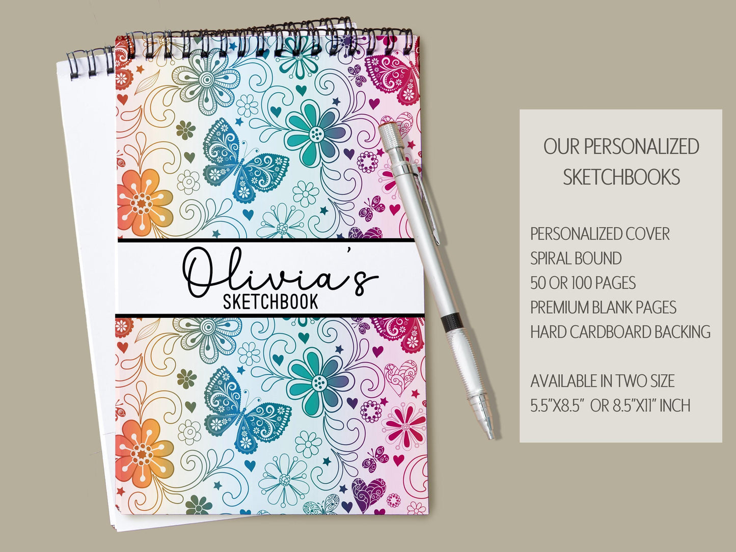 Girls Personalized Sketchbook - Custom Drawing Journal with Name | Kids Art Pad